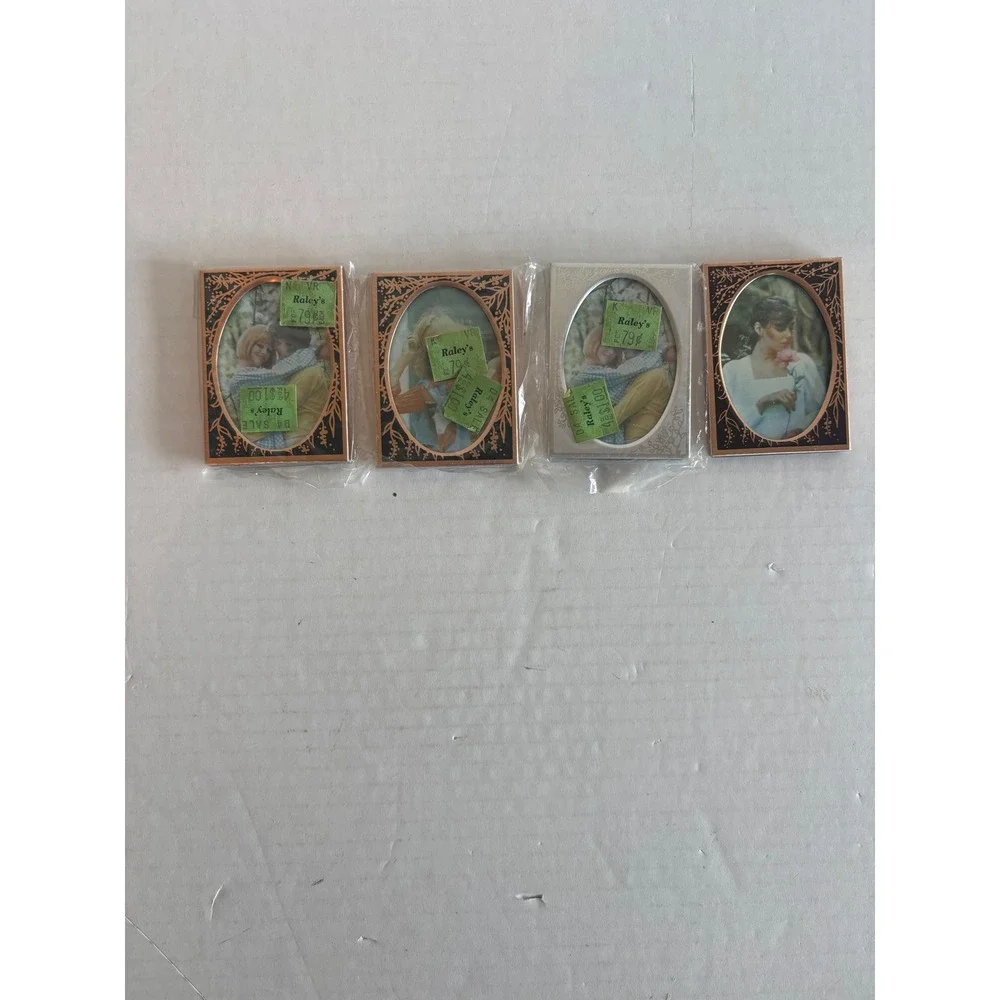 Vintage Miniature Picture Frames Set of 4 Etched Floral Oval Metal 2x3
